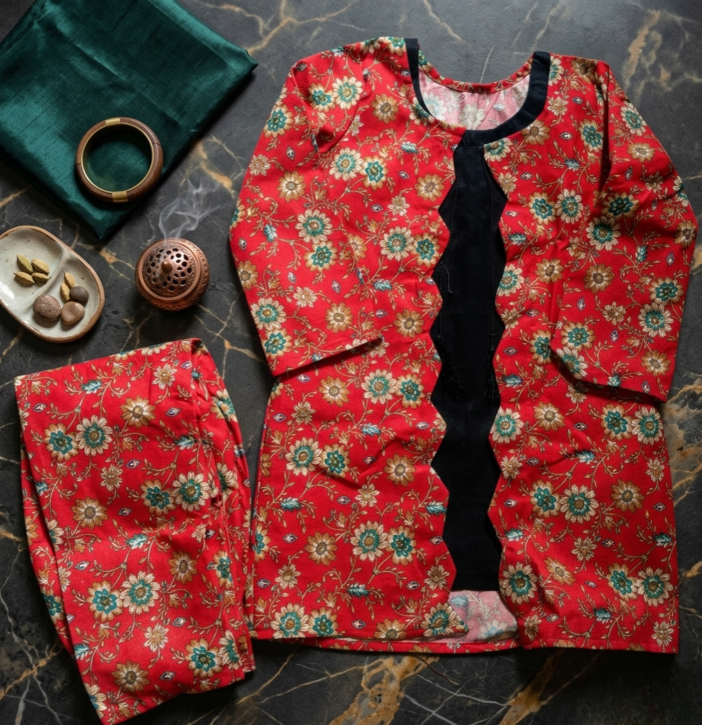 Embroidered Khaddar 2-Piece Suit – Rich Red Festive Set