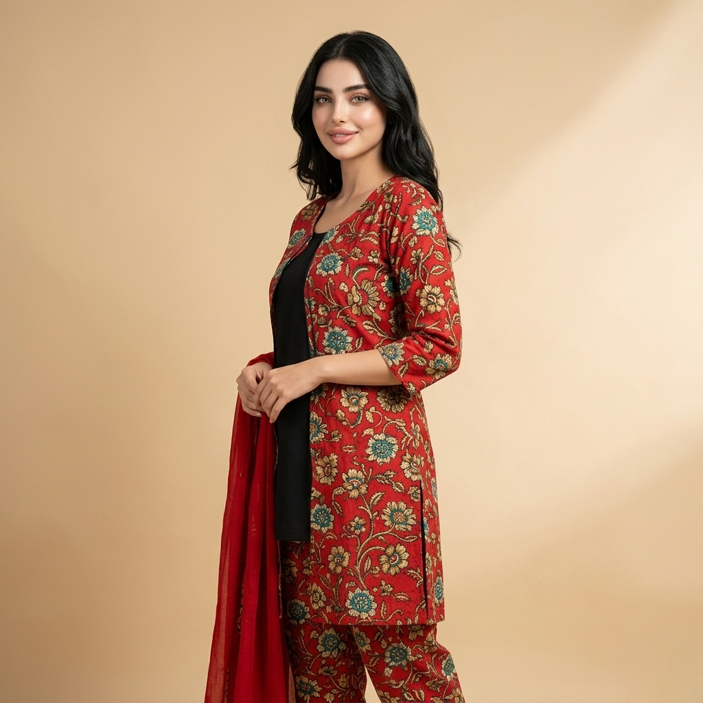 Embroidered Khaddar 2-Piece Suit – Rich Red Festive Set