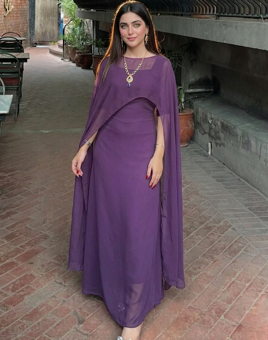 Purple Chiffon Maxi Suit with Dupatta