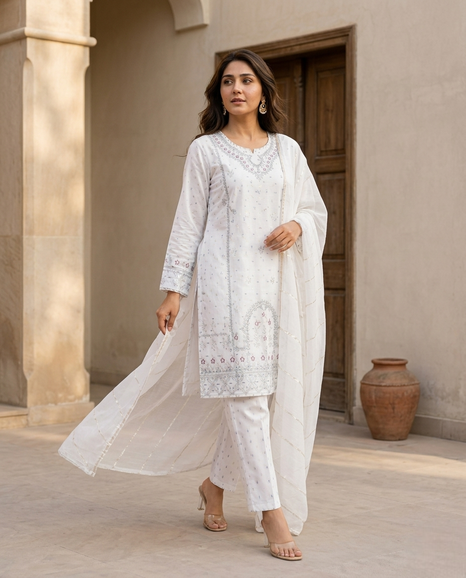 Women Cotton Lawn Embroidered 3-Piece Suit