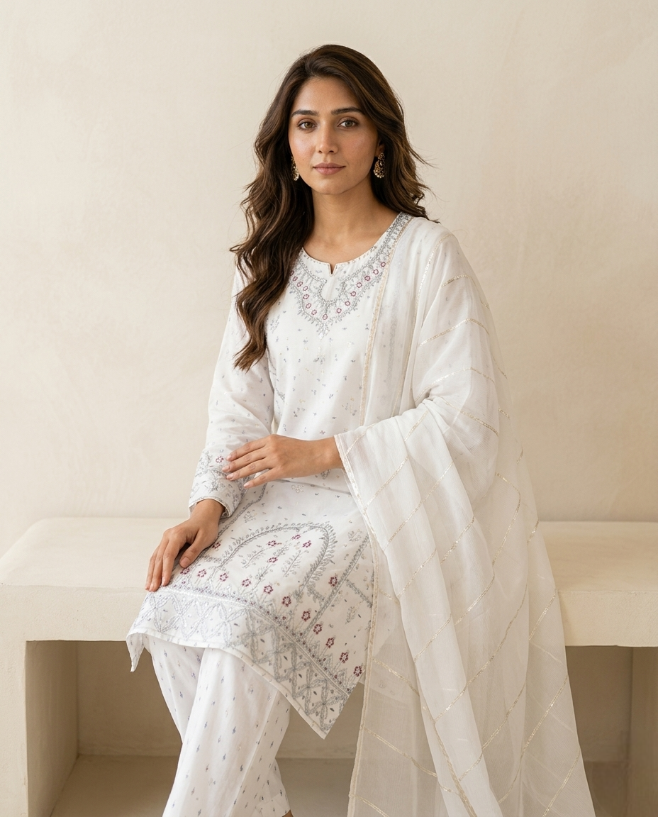 Women Cotton Lawn Embroidered 3-Piece Suit