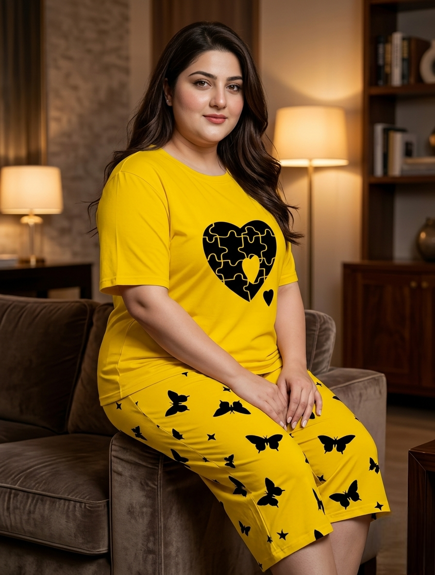 Women Printed Night Suit – Capri Set