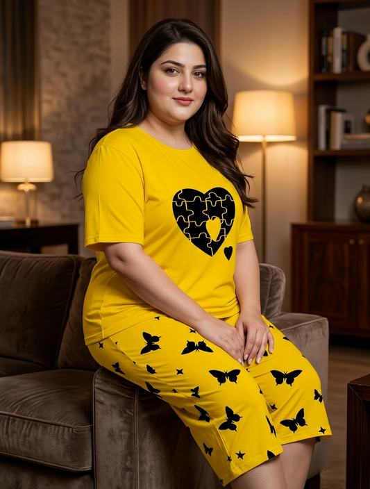 Women Printed Night Suit – Capri Set
