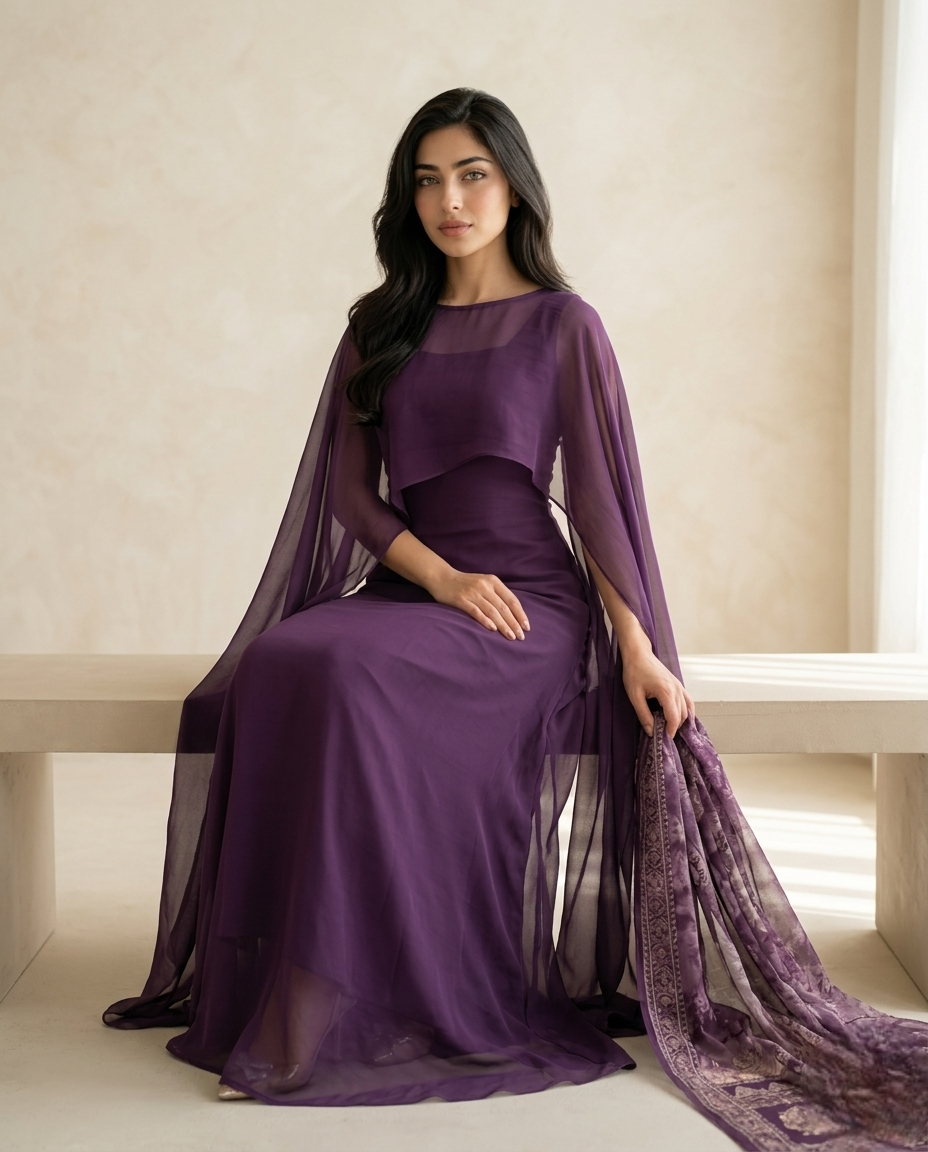 Purple Chiffon Maxi Suit with Dupatta