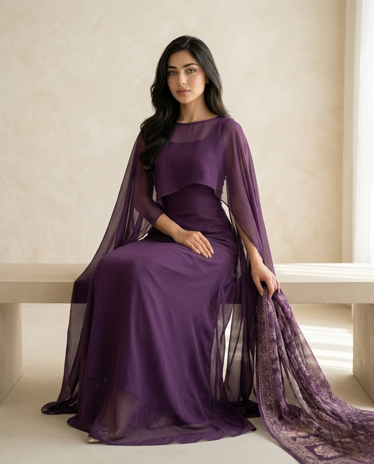 Purple Chiffon Maxi Suit with Dupatta