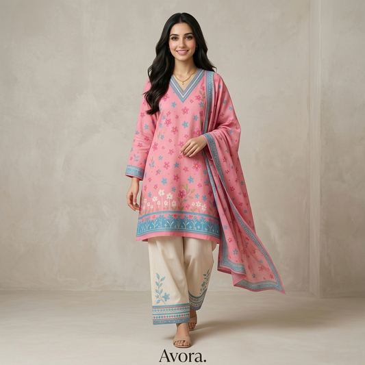 Bloomy Pink Lawn 2-Piece Co-Ord Set for Women