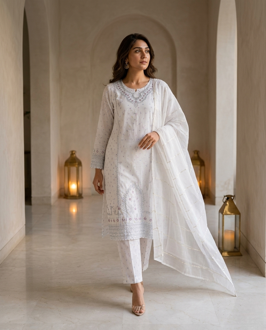 Women Cotton Lawn Embroidered 3-Piece Suit
