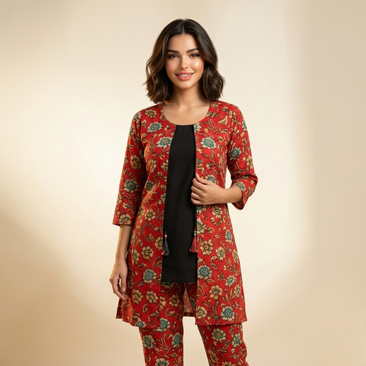 Embroidered Khaddar 2-Piece Suit – Rich Red Festive Set