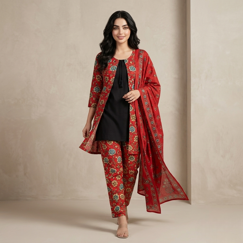 Embroidered Khaddar 2-Piece Suit – Rich Red Festive Set