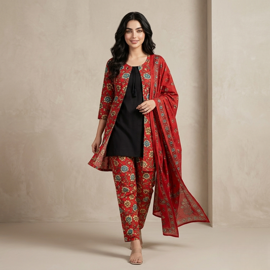 Embroidered Khaddar 2-Piece Suit – Rich Red Festive Set