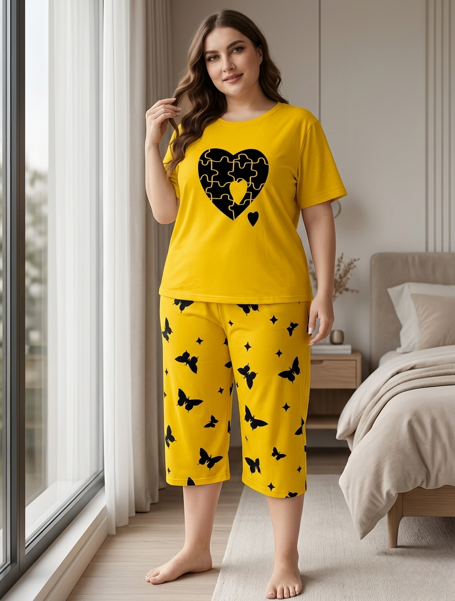 Women Printed Night Suit – Capri Set
