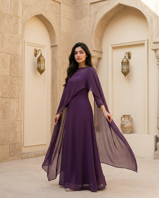 Purple Chiffon Maxi Suit with Dupatta