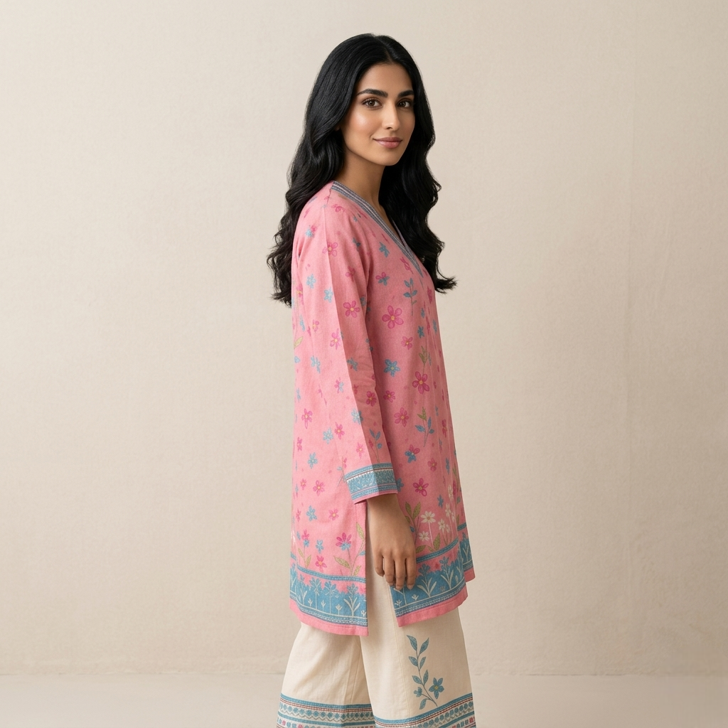 Bloomy Pink Lawn 2-Piece Co-Ord Set for Women