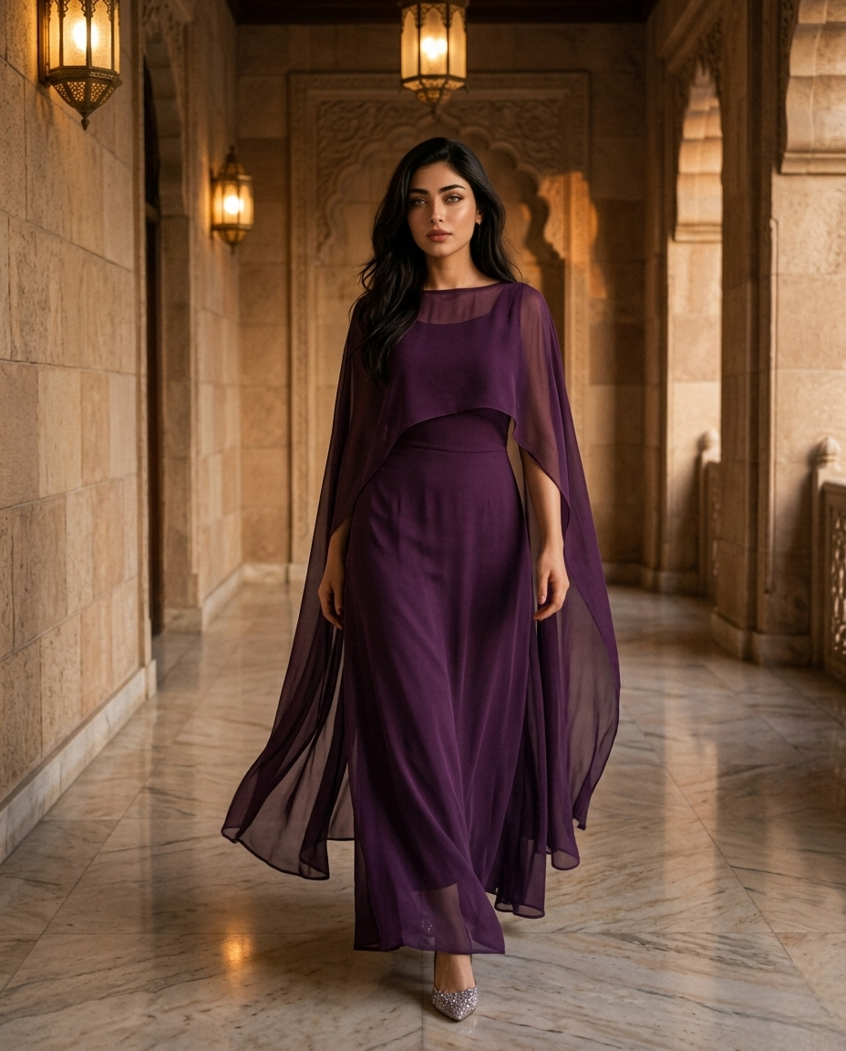 Purple Chiffon Maxi Suit with Dupatta