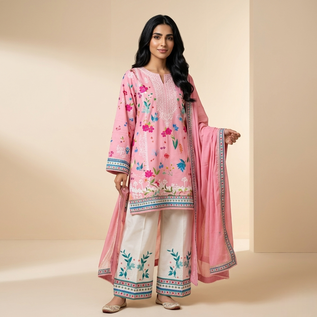 Bloomy Pink Lawn 2-Piece Co-Ord Set for Women