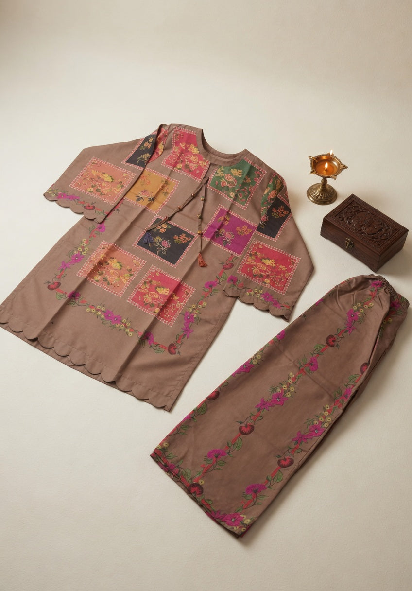 Brown Printed Arabic Lawn 2-Piece Set