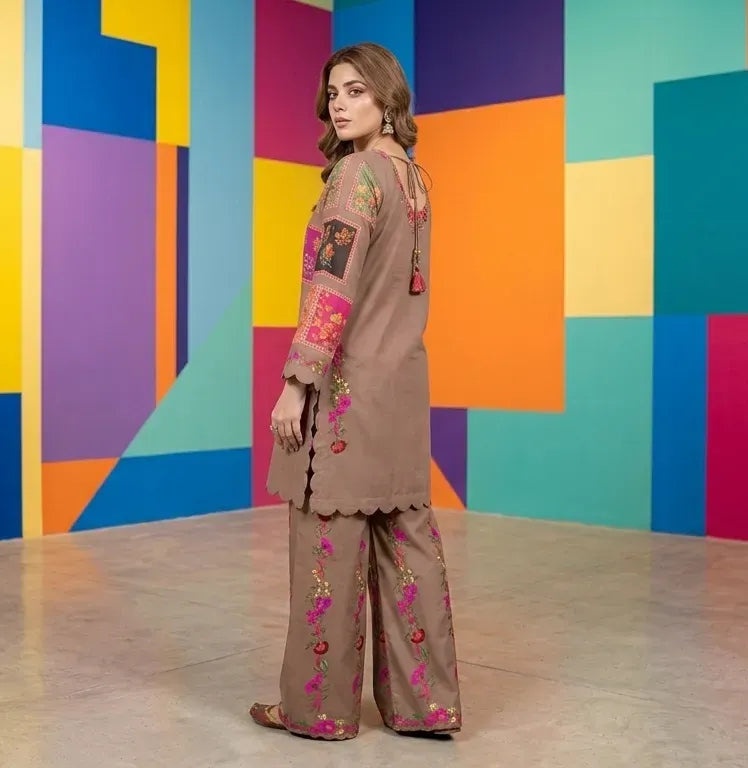 Brown Printed Arabic Lawn 2-Piece Set