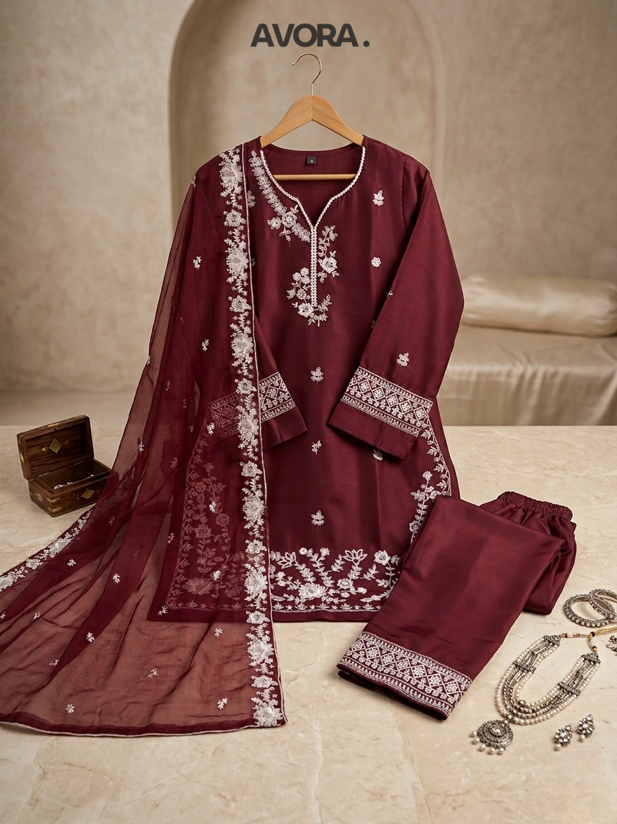 Red Embroidered Kurta Pajama Set