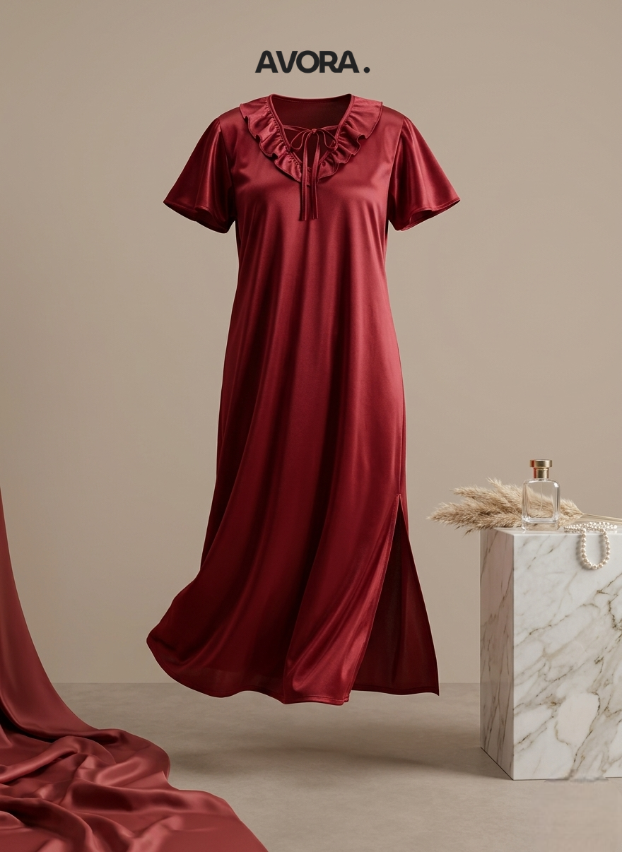 Maroon Silk Night Suit for Women