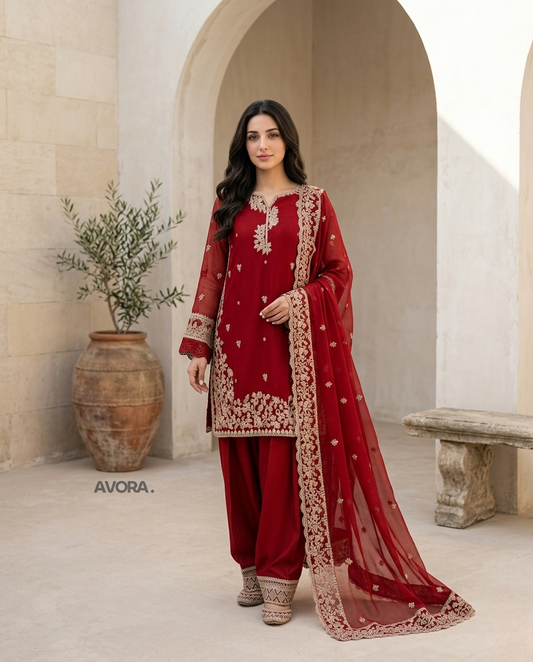 Red Embroidered Kurta Pajama Set