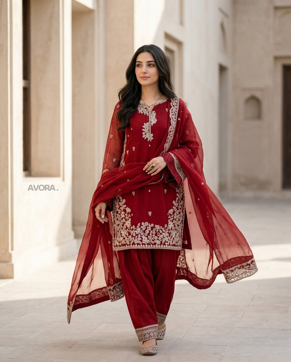 Red Embroidered Kurta Pajama Set