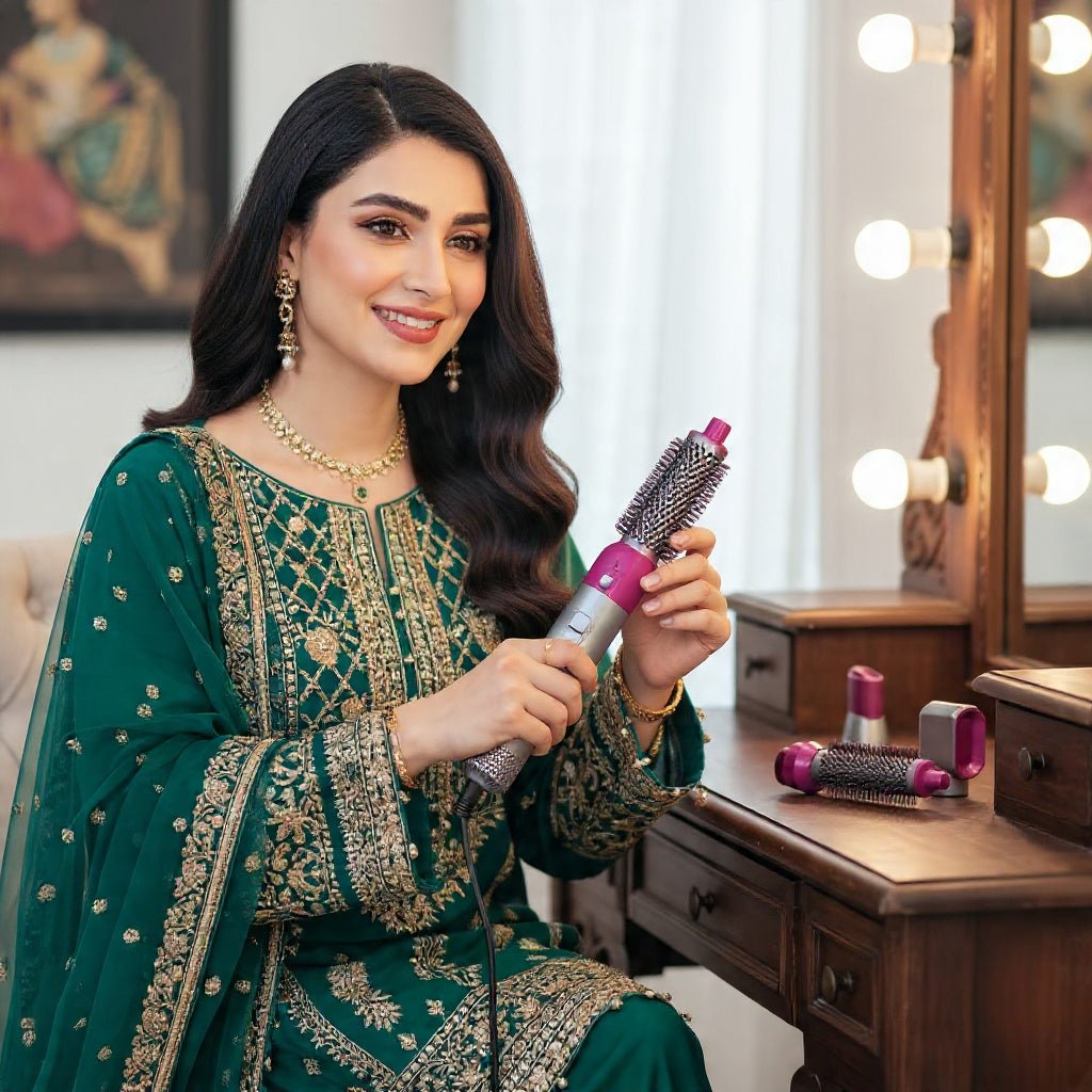 5-in-1 Professional Hair Styler Brush – Curler, Straightener & Low-Noise Hair Dryer